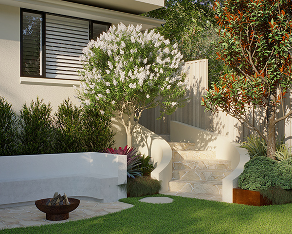 Landscape architecture fire pit and staircase